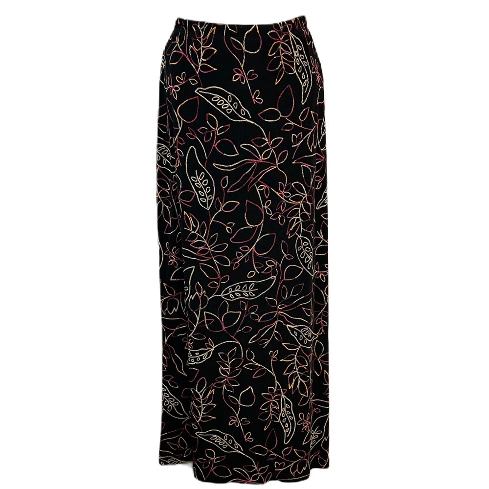 Vtg Mirasol‎ Womens Y2k Maxi Skirt Size M Dark Floral Pull On Black Fairy Grunge